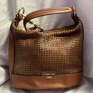 Calvin Klein Tan Woven Hobo Bag